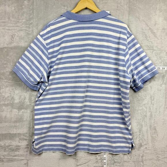 L.L. Bean Striped Polo Shirt Blue White MenXL Regular Short Sleeve Casual Cotton - Picture 3 of 8